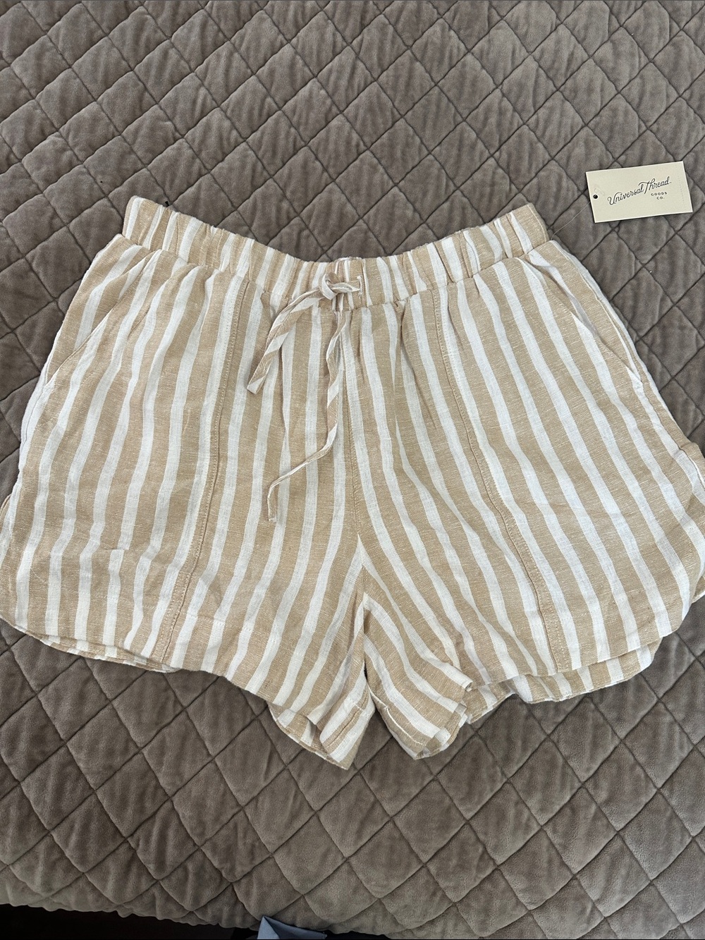 Universal Thread Beige and White Striped Linen-Blend Shorts